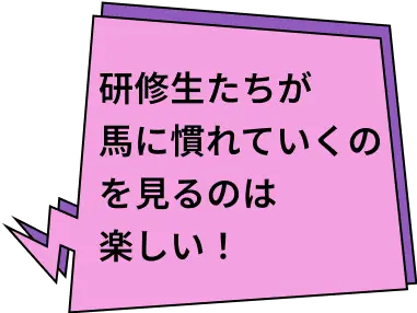 研修生たちが馬に慣れていくのを見るのは楽しい！