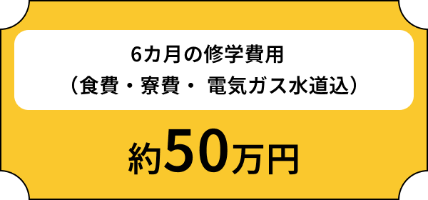 6カ月の修学費用（食費・寮費・電気ガス水道込）約50万円